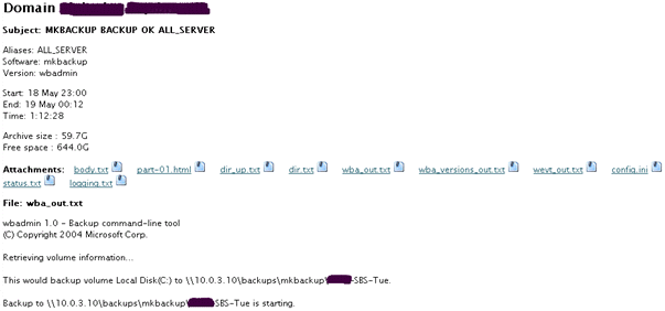 mksbackup wbadmin report