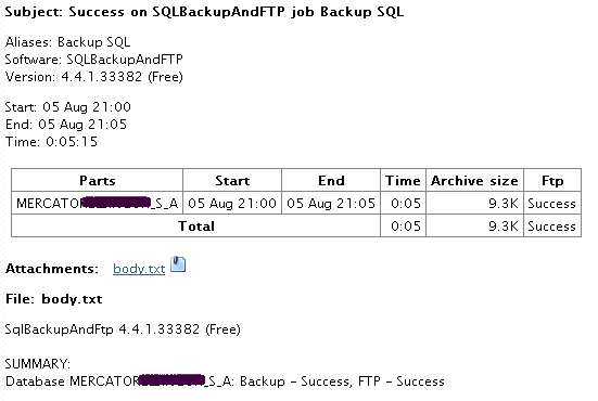 sqlbackupandftp report